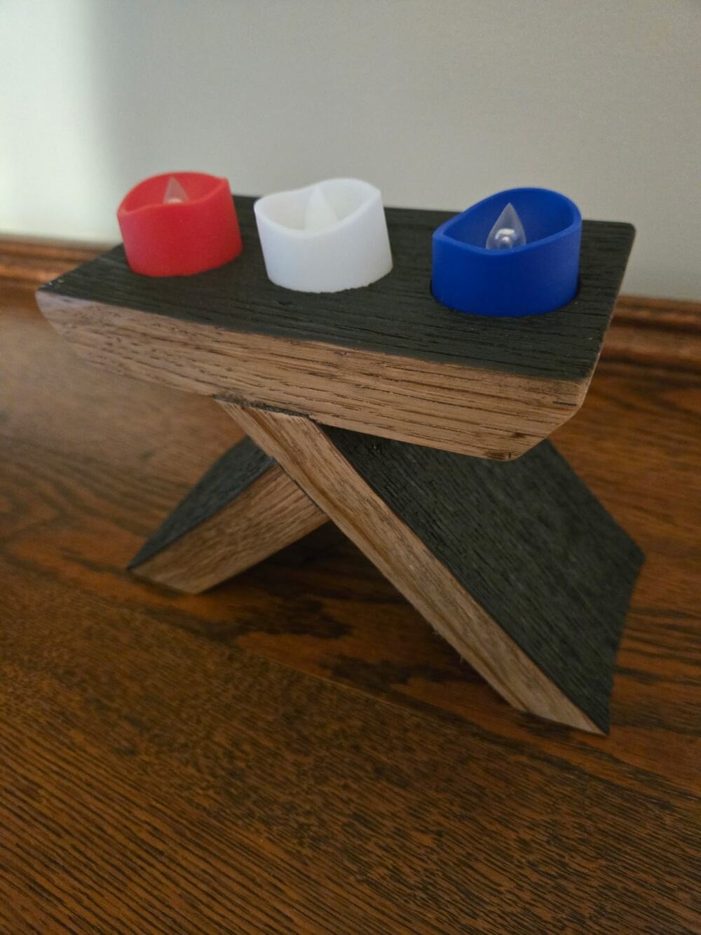 Handmade Rustic Whiskey Barrel Stave Triple Tealight Candle Holder